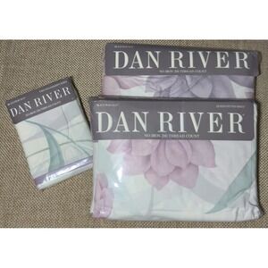 Dan River Marielle Queen Sheet Set Vtg Purple Floral 4 Pc USA Cottage Rare HTF